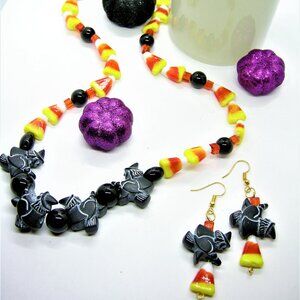 candy corn lampwork necklace and earrings set